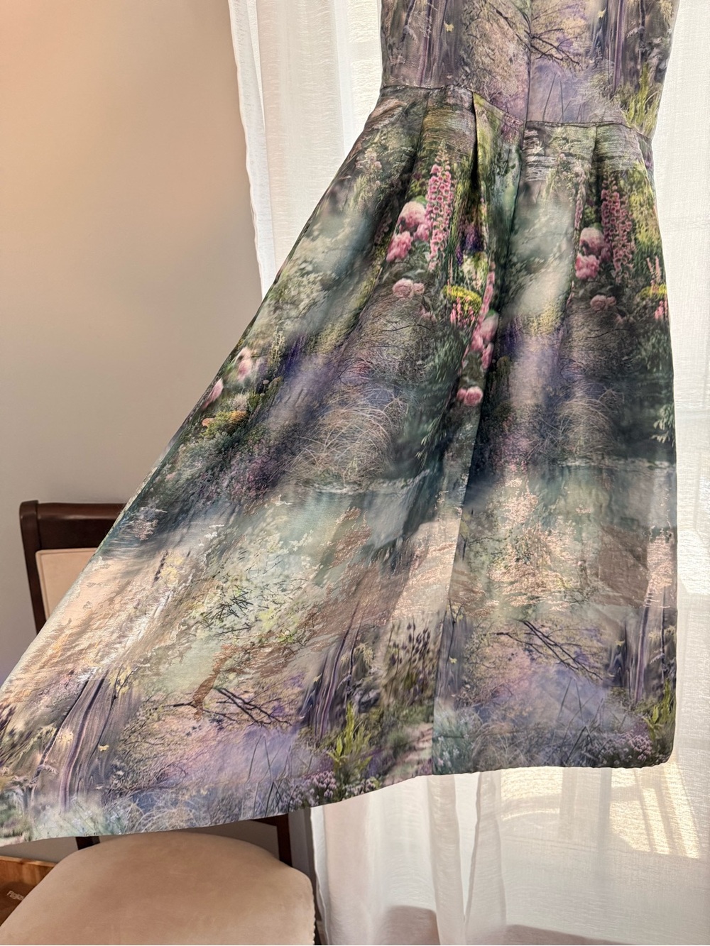 ML Monique Lhuillier Garden Print Metallic Midi Cocktail Dress - Picture 4 of 6